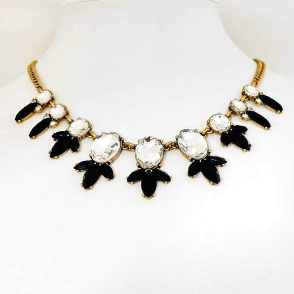J. Crew Clear Crystal and Black Statement Necklace 17.5" + 2.5" - Picture 5 of 8